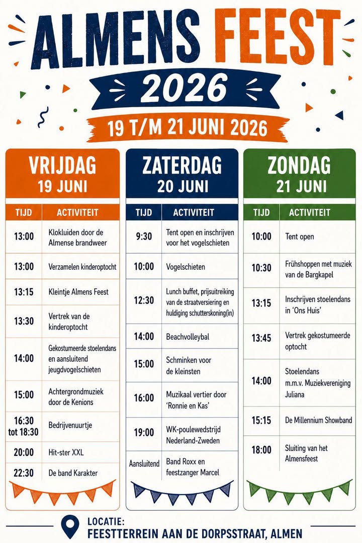 Alle activiteiten van dit weekend in een schema. Wij zijn er klaar voor!